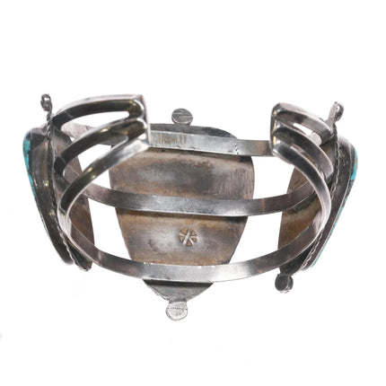 6.375" Vintage Native American silver cuff bracelet with turquoise hallmarked - Estate Fresh Austin