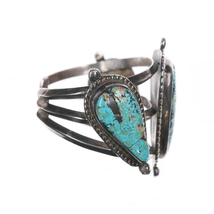 6.375" Vintage Native American silver cuff bracelet with turquoise hallmarked - Estate Fresh Austin