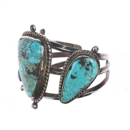 6.375" Vintage Native American silver cuff bracelet with turquoise hallmarked - Estate Fresh Austin
