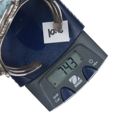 6.375" Vintage Native American silver cuff bracelet with turquoise hallmarked - Estate Fresh Austin