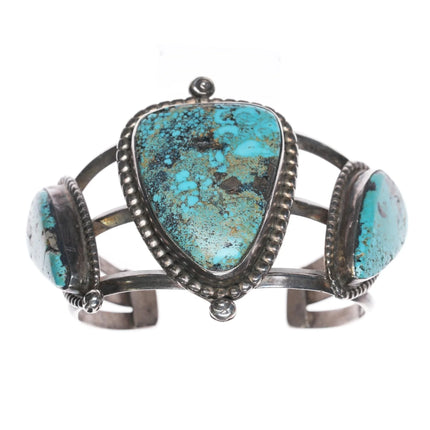 6.375" Vintage Native American silver cuff bracelet with turquoise hallmarked - Estate Fresh Austin