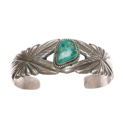 6.375" Vintage Native American sterling cast cuff bracelet with turquoise - Estate Fresh Austin