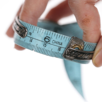 6.375" Vintage Native American twisted silver wire slim cuff bracelet with turquoise - Estate Fresh Austin