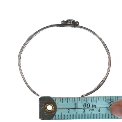 6.375" Vintage Native American twisted silver wire slim cuff bracelet with turquoise - Estate Fresh Austin