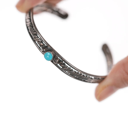 6.375" Vintage Native American twisted silver wire slim cuff bracelet with turquoise - Estate Fresh Austin