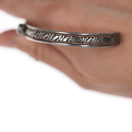 6.375" Vintage Native American twisted silver wire slim cuff bracelet with turquoise - Estate Fresh Austin