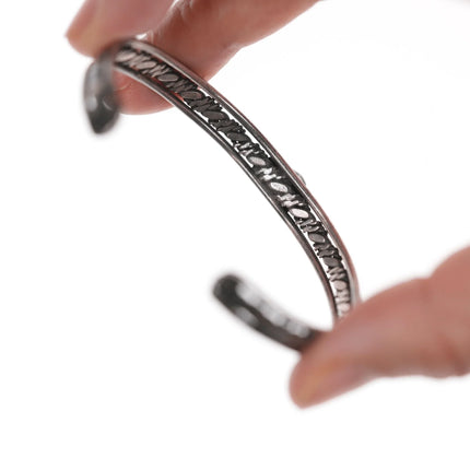 6.375" Vintage Native American twisted silver wire slim cuff bracelet with turquoise - Estate Fresh Austin