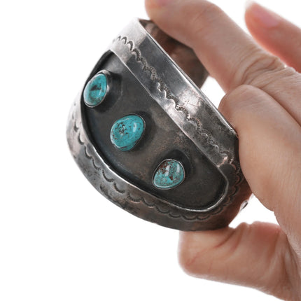 6.375" vintage Navajo shadowbox peyotebird cuff bracelet with turquoise - Estate Fresh Austin