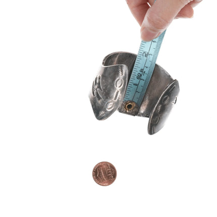 6.375" vintage Navajo shadowbox peyotebird cuff bracelet with turquoise - Estate Fresh Austin