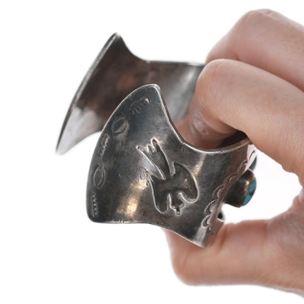 6.375" vintage Navajo shadowbox peyotebird cuff bracelet with turquoise - Estate Fresh Austin