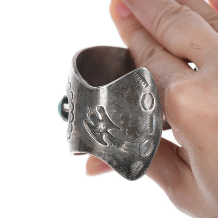 6.375" vintage Navajo shadowbox peyotebird cuff bracelet with turquoise - Estate Fresh Austin