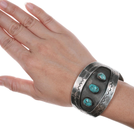 6.375" vintage Navajo shadowbox peyotebird cuff bracelet with turquoise - Estate Fresh Austin