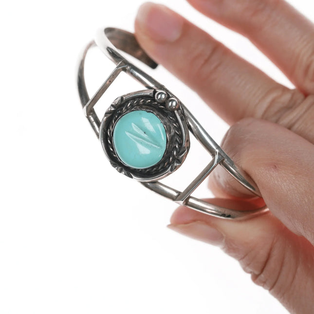 6.375" Vintage Navajo silver and carved turquoise cuff bracelet - Estate Fresh Austin