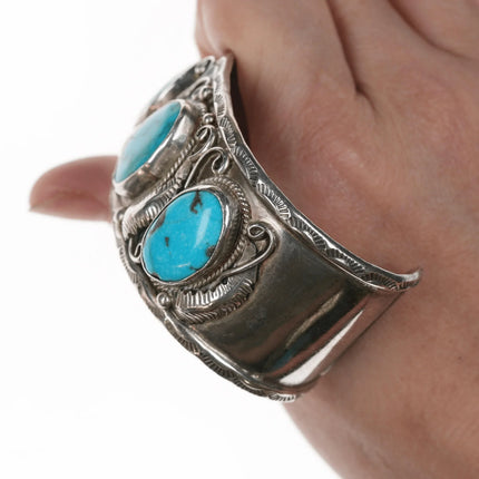 6.375" vintage Navajo silver and Turquoise cuff bracelet - Estate Fresh Austin