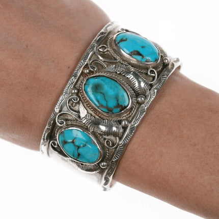 6.375" vintage Navajo silver and Turquoise cuff bracelet - Estate Fresh Austin