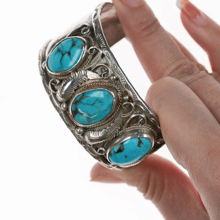 6.375" vintage Navajo silver and Turquoise cuff bracelet - Estate Fresh Austin