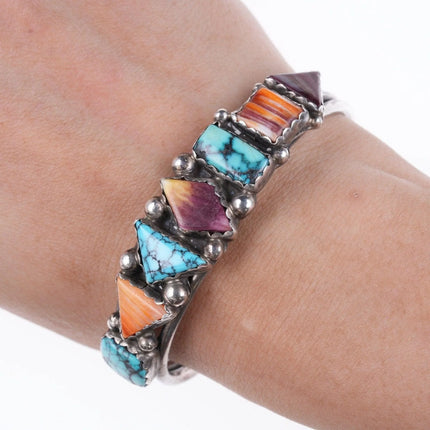6.375" Vintage Navajo sterling Silver spiderweb turquoise spiny oyster cuff bracelet - Estate Fresh Austin