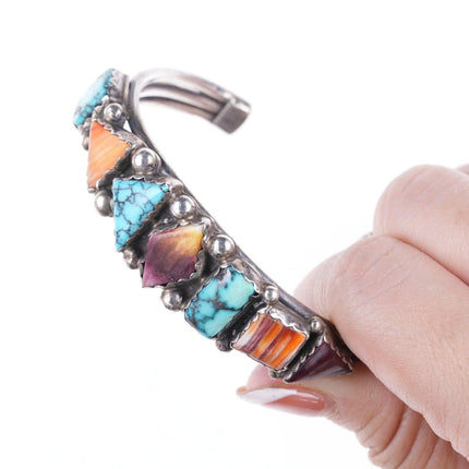6.375" Vintage Navajo sterling Silver spiderweb turquoise spiny oyster cuff bracelet - Estate Fresh Austin