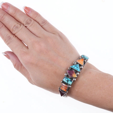 6.375" Vintage Navajo sterling Silver spiderweb turquoise spiny oyster cuff bracelet - Estate Fresh Austin