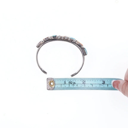 6.375" Vintage Navajo sterling Silver spiderweb turquoise spiny oyster cuff bracelet - Estate Fresh Austin