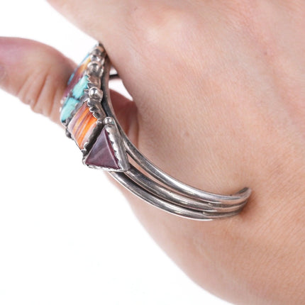 6.375" Vintage Navajo sterling Silver spiderweb turquoise spiny oyster cuff bracelet - Estate Fresh Austin