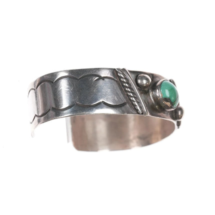 6.375" Vintage Navajo sterling and turquoise hand tooled cuff bracelet - Estate Fresh Austin