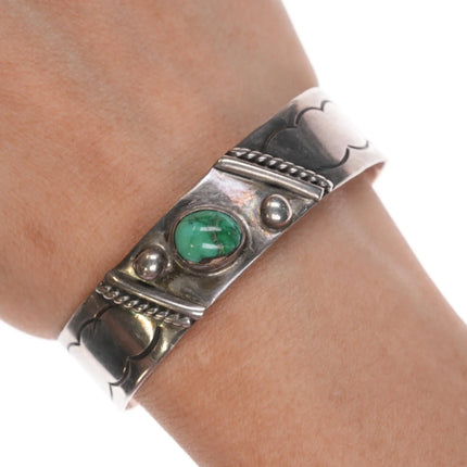 6.375" Vintage Navajo sterling and turquoise hand tooled cuff bracelet - Estate Fresh Austin