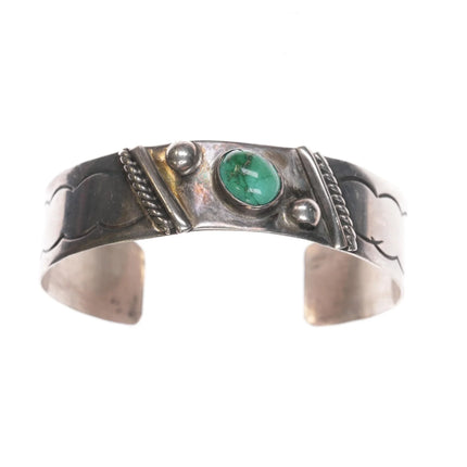6.375" Vintage Navajo sterling and turquoise hand tooled cuff bracelet - Estate Fresh Austin