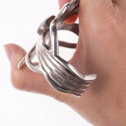 6.375" Vintage Navajo Tufa Cast silver bracelet with turquoise - Estate Fresh Austin