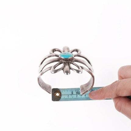 6.375" Vintage Navajo Tufa Cast silver bracelet with turquoise - Estate Fresh Austin