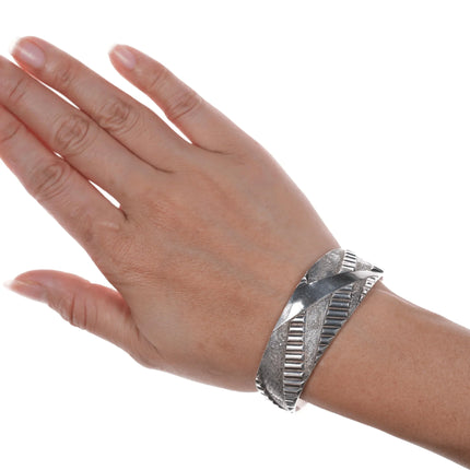 6.375" Vintage Southwestern Modernist sterling cuff bracelet - Estate Fresh Austin