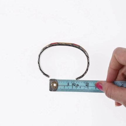 6.375" Vintage Zuni coral and shell channel inlay bracelet - Estate Fresh Austin