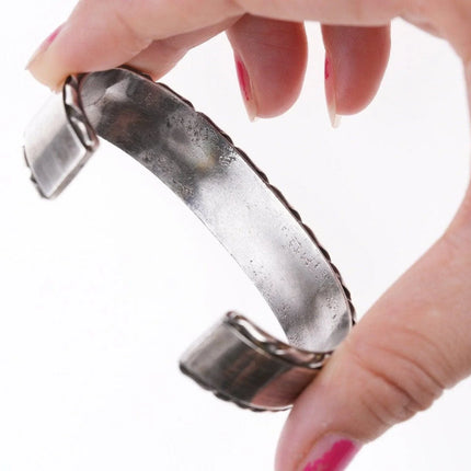 6.375" Vintage Zuni coral and shell channel inlay bracelet - Estate Fresh Austin