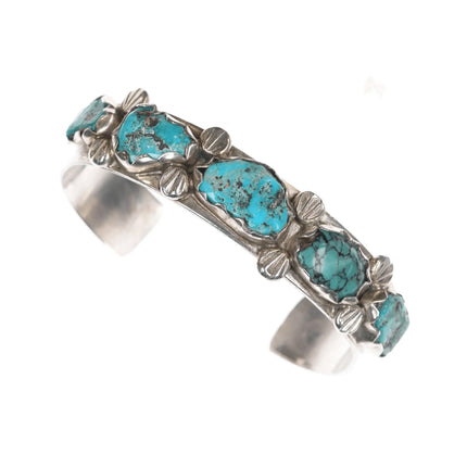 6.375" Vintage Zuni silver and turquoise row cuff bracelet - Estate Fresh Austin