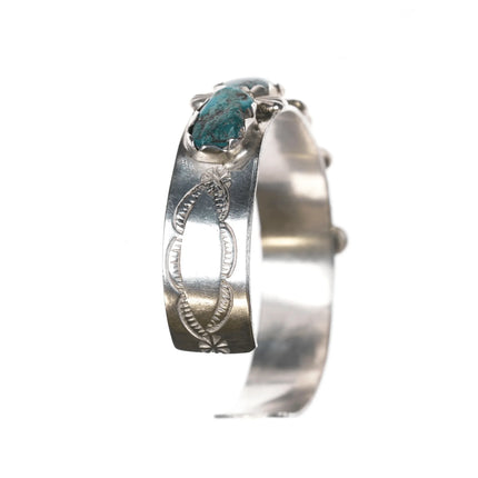 6.375" Vintage Zuni silver and turquoise row cuff bracelet - Estate Fresh Austin