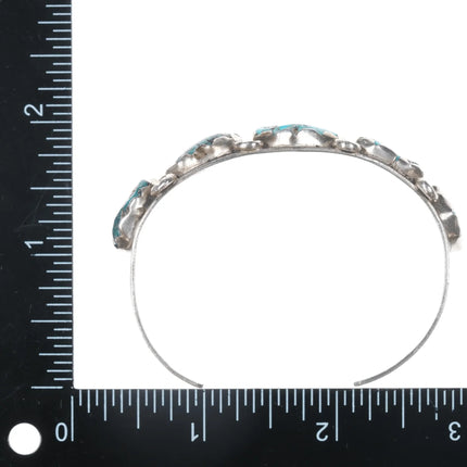 6.375" Vintage Zuni silver and turquoise row cuff bracelet - Estate Fresh Austin