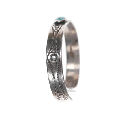 6" 40's-50's Navajo hand stamped silver cuff bracelet with turquoise - Estate Fresh Austin