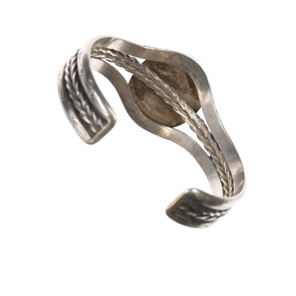 6" 40's-50's Navajo high grade turquoise sterling shadowbox stamed/twisted wire cuff bracelet - Estate Fresh Austin