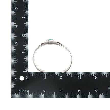 6" 40's-50's Navajo high grade turquoise sterling shadowbox stamed/twisted wire cuff bracelet - Estate Fresh Austin