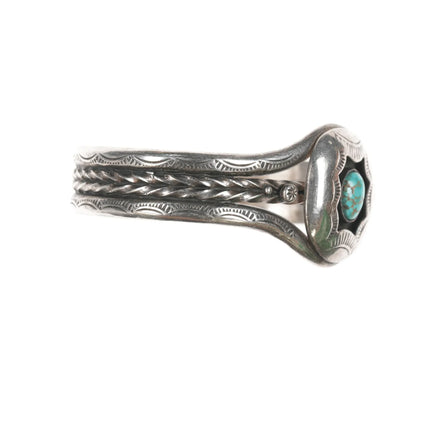 6" 40's-50's Navajo high grade turquoise sterling shadowbox stamed/twisted wire cuff bracelet - Estate Fresh Austin