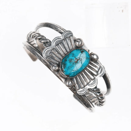 6" 40's-50's Navajo silver cuff bracelet with turquoise - Estate Fresh Austin