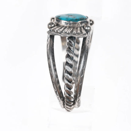 6" 40's-50's Navajo silver cuff bracelet with turquoise - Estate Fresh Austin