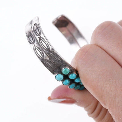 6" 40's-50's Zuni Stamped silver double row turquoise bracelet - Estate Fresh Austin
