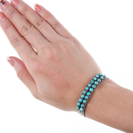 6" 40's-50's Zuni Stamped silver double row turquoise bracelet - Estate Fresh Austin