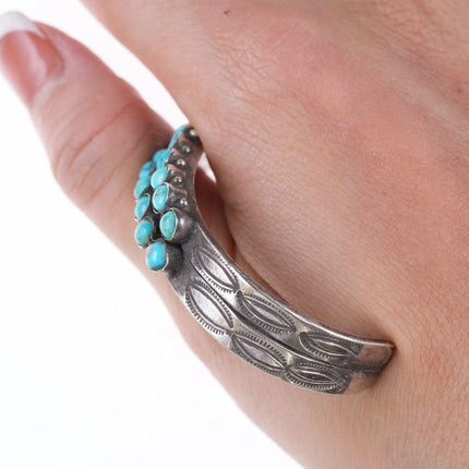 6" 40's-50's Zuni Stamped silver double row turquoise bracelet - Estate Fresh Austin