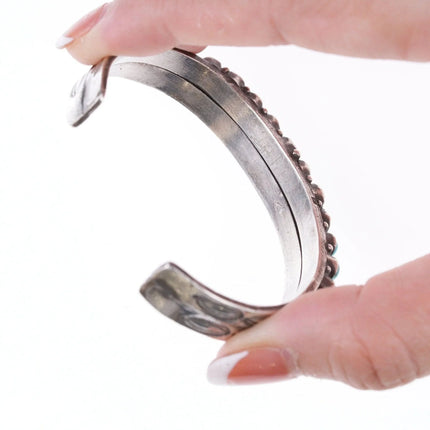 6" 40's-50's Zuni Stamped silver double row turquoise bracelet - Estate Fresh Austin
