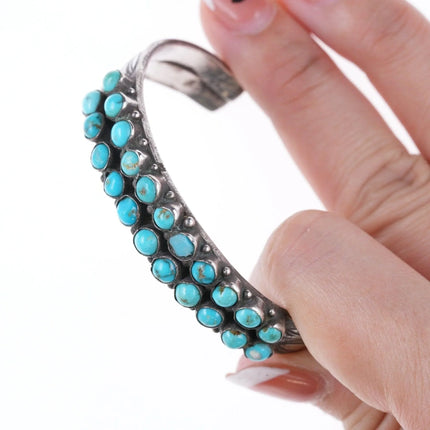 6" 40's-50's Zuni Stamped silver double row turquoise bracelet - Estate Fresh Austin