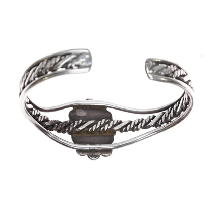 6" 40's-50's Navajo twisted silver wire cuff bracelet with turquoise - Estate Fresh Austin