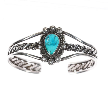 6" 40's-50's Navajo twisted silver wire cuff bracelet with turquoise - Estate Fresh Austin