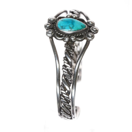 6" 40's-50's Navajo twisted silver wire cuff bracelet with turquoise - Estate Fresh Austin